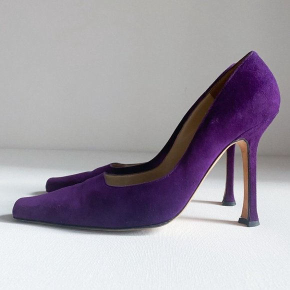 Vintage Manolo Blahnik Royal Purple Suede Classic Heels 38.5 - Picture 8 of 12